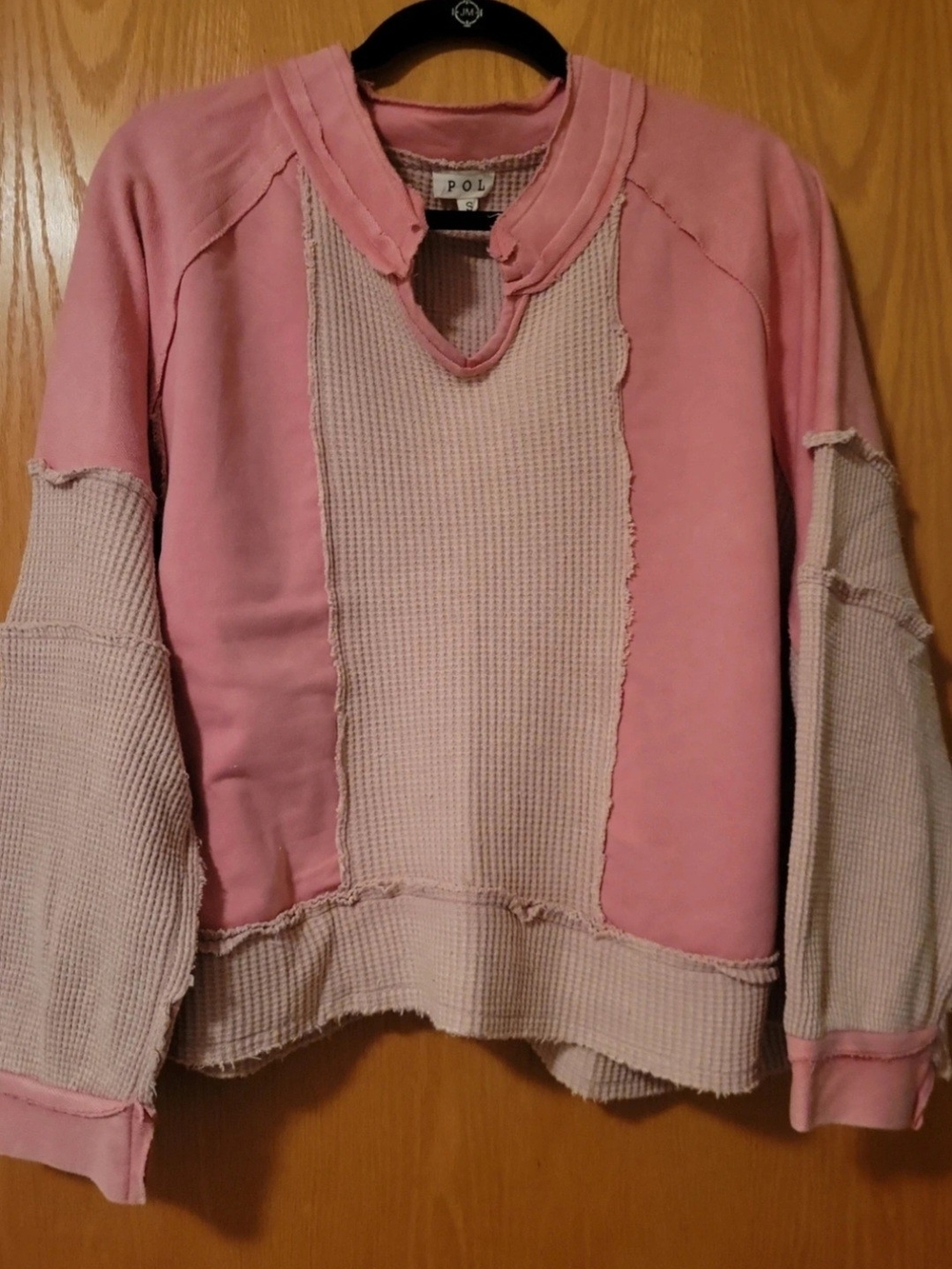 POL Pink Patchwork Thermal-Trim Women’s Sweater